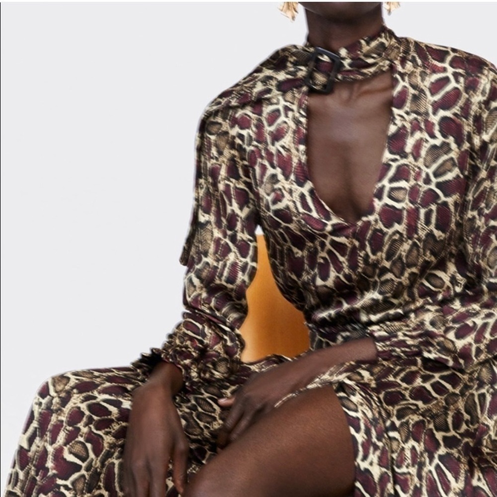 ZARA Animal Print Flowy V-Neck with Neck Tie - Picture 4 of 15